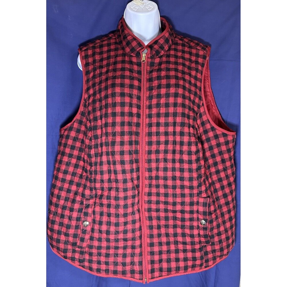 Croft & Barrow Red and Black Plaid Flannel Vest Full Zipper Size 2X
